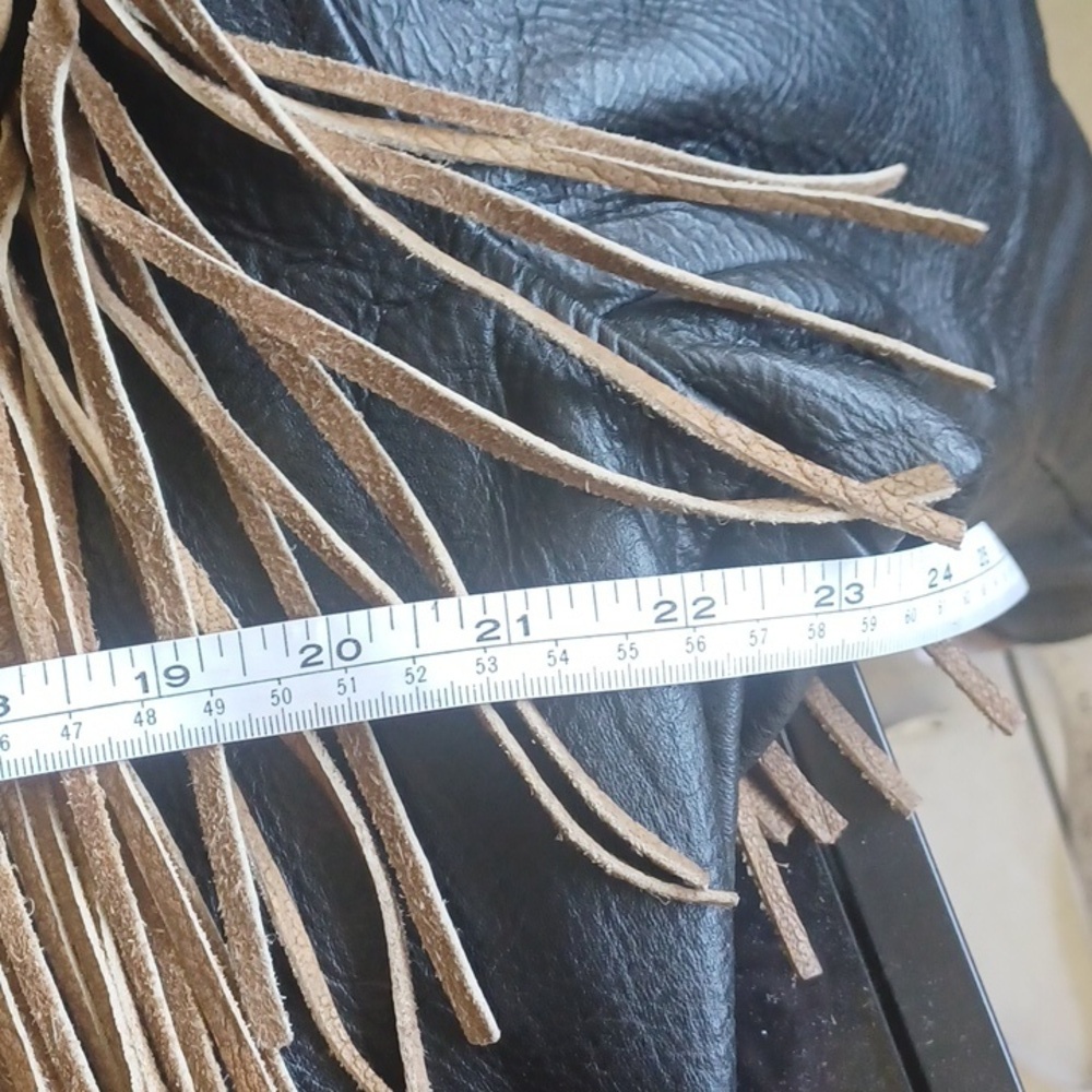 Vintage Leather Club Black & Tan Fringe Leather‎ Jacket, Eagle, XL, 23"PTP, 25"L - Picture 6 of 7